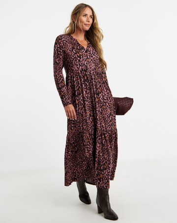 Soft Touch Notch Neck Long Sleeve Midi Dress