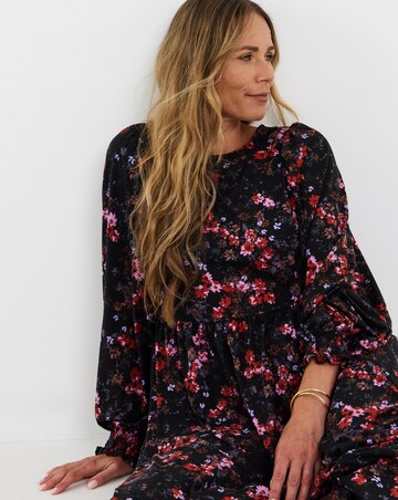 Soft Touch Midi Shirred Cuff Midi Dress