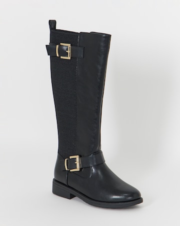 Cushion Walk Stretch Double Buckle Knee Boots - Wide Fit (E) & Curvy Calf