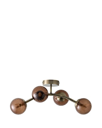 ValueLights Sydney Brushed Brass with Brown Swirl Glass Multi Arm Ceiling Light