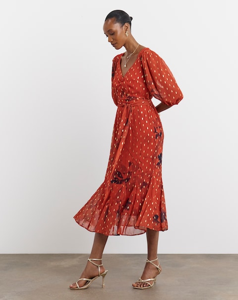 Joanna Hope Metallic Dobby Printed Maxi Dress