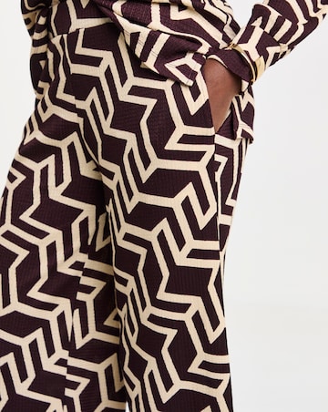 Chocolate Geo Textured Jersey Wide Leg Trouser Co Ord