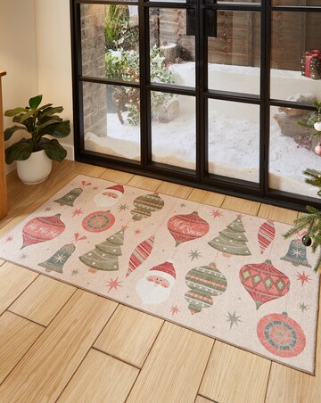 Christmas Baubles Washable Large Doormat