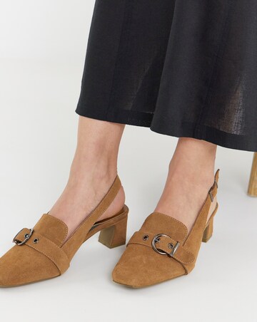 Sarah Buckle Detail Suede Slingback Shoes - Wide Fit (E)