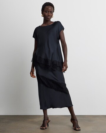 Joanna Hope Lace Trim Asymmetric Satin Top