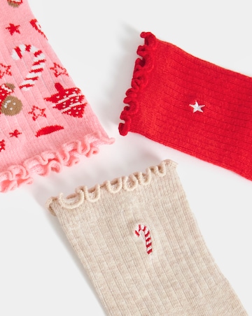 Pretty Secrets (3 Pair Pack) Christmas Lettuce Top Ankle Socks