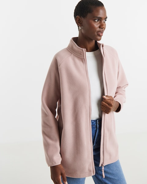 Blush Zip Through Longline Fleece