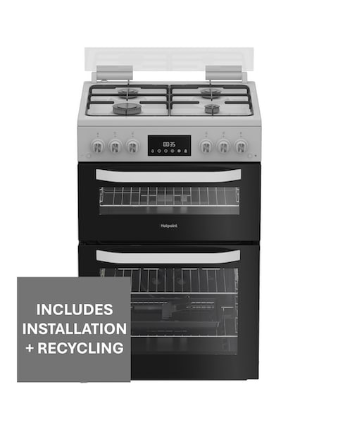 Hotpoint HDG6GDCW 60cm Gas Double Cooker with Glass Lid - White + Installation