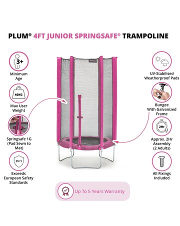 Plum 4ft Junior Springsafe Trampoline & Enclosure - Pink