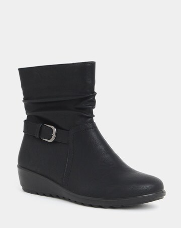 Cushion Walk Ruched Buckle Detail Wedge Boots - Extra Wide Fit (EEE)