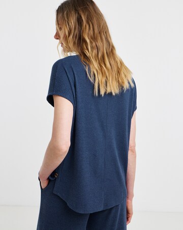 Navy Button Side Short Sleeve Top