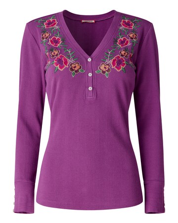 Joe Browns Floral Embroidered Jersey Henley Top
