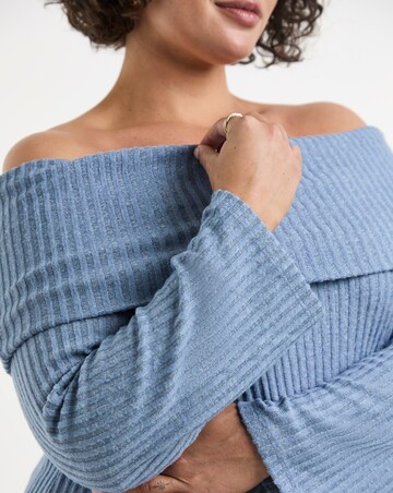 Blue Cosy Rib Bardot Maxi Dress
