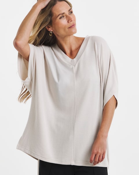 Oatmeal Soft Touch Kimono Sleeve Top
