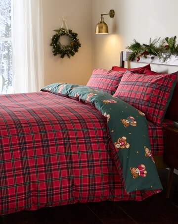 Catherine Lansfield Christmas Tartan Teddy Bear Duvet Cover Set