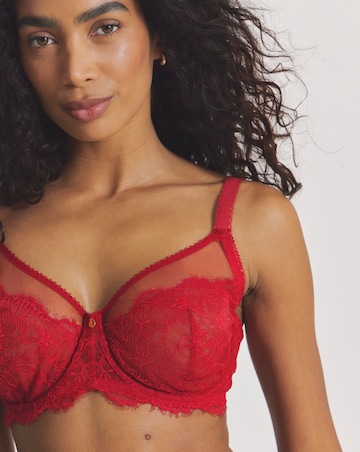 Pretty Secrets Eyelash Lace Non Padded Balcony Bra Red