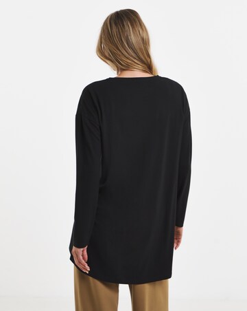 Black Crew Neck Long Sleeve Dipped Back Top