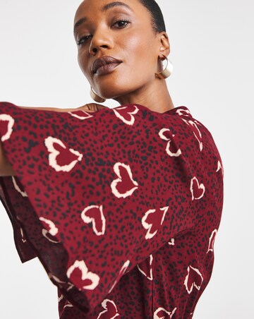 Burgundy Heart Print High Neck Tea Dress