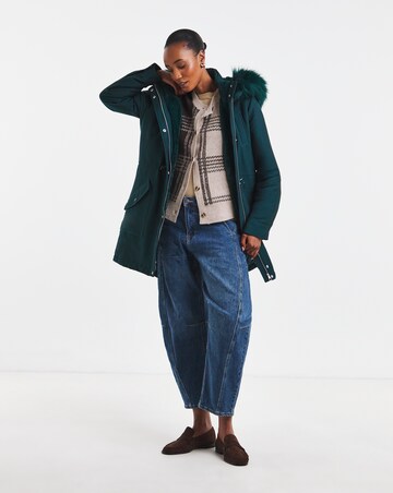 Dark Teal Faux Fur Lined Parka Coat