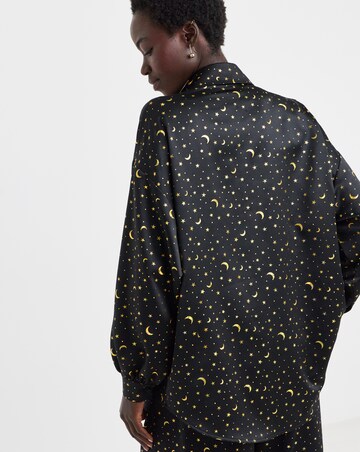Twisted Wunder Star & Moon Gold Foil Satin Crepe Shirt