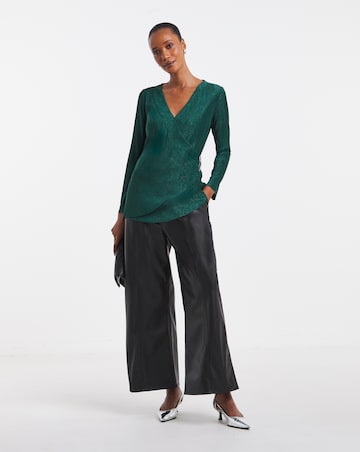 Green V Neck Silver Trim Longline Top