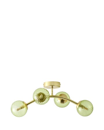 ValueLights Sydney Brushed Gold with Green Swirl Glass Multi Arm Ceiling Light