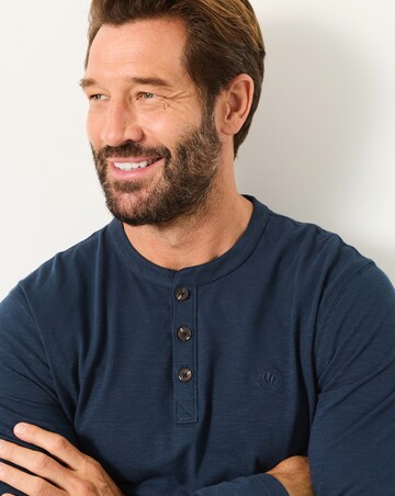 FatFace Long Sleeve Woodside Henley T-Shirt - Navy