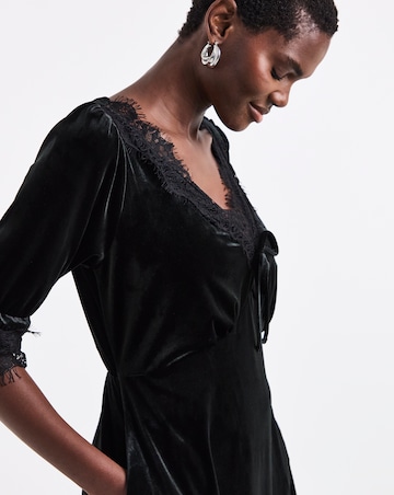 Black Velour Lace Trim Dress
