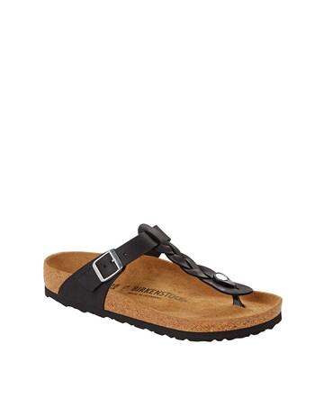 Birkenstock Gizeh Black Oiled Leather Braided Sandals - Standard Fit (D)