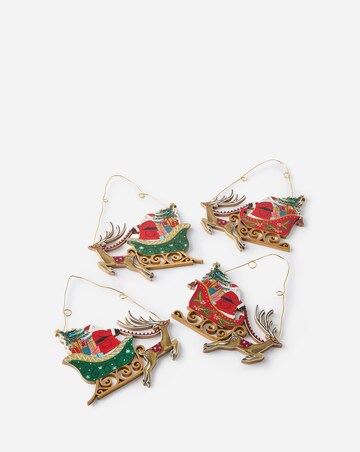Gisela Graham Wooden Santa with Sleigh Hanging Decorations - Set of 4