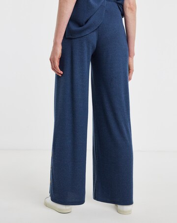 Navy Ribbed Button Side Wide Leg Jogger