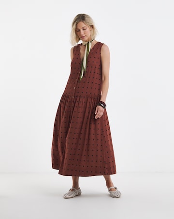 Linen Drop Waist Button Through Dress