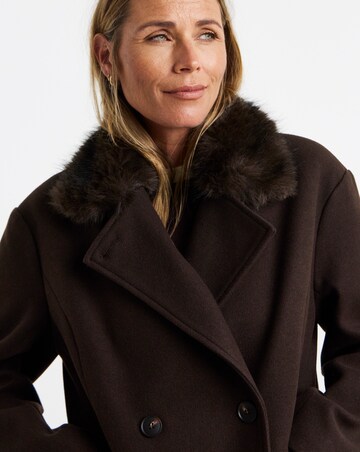 Chocolate Faux Fur Collar Pea Coat