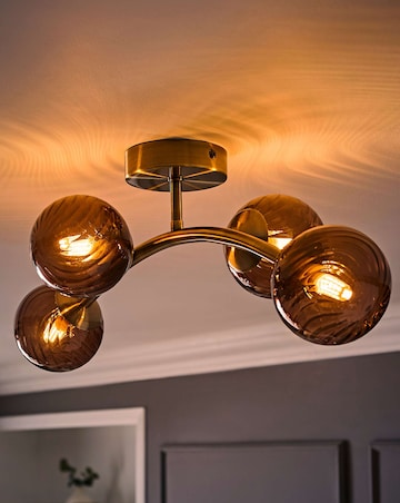 ValueLights Sydney Brushed Brass with Brown Swirl Glass Multi Arm Ceiling Light