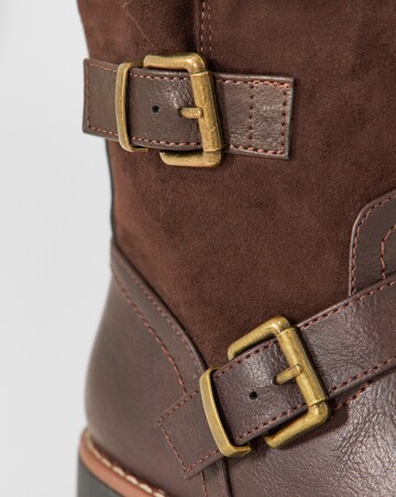 Cushion Walk Contrast Fabric Double Buckle Wedge Boots - Wide Fit (E)