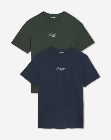 Jack & Jones Cover Script Logo 2-Pack T-Shirts - Green/Navy