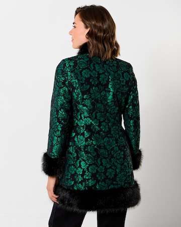 Joe Browns Statement Jacquard Faux Fur Trim Coat