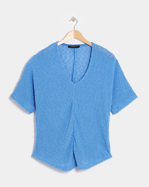 Popcorn Yarn V-neck Short Sleeve Top