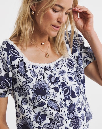 Anise Navy Print Button Front Co-Ord Top