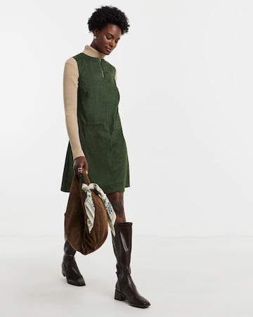 Olive Green Suedette Sleeveless Shift Dress