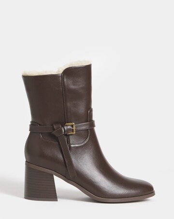 Aliyah Sherling Trim Block Heel Ankle Boots - Wide Fit (E)