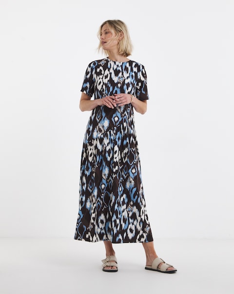 Blue Abstract Print Jersey Dress