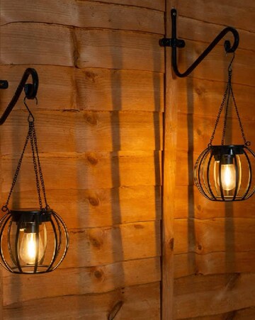 ValueLights 2 Pack Solar Powered Outdoor Black Metal Ball Garden Lantern Lights