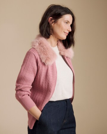 Julipa Cable Zip Through Fur Collar Cardigan