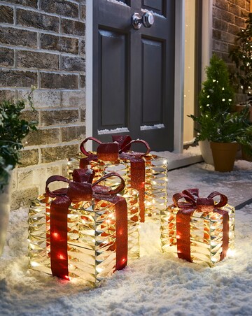 Shimmer Twist Lit Indoor Outdoor Presents Set of 3