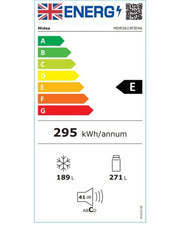 Midea American Side-by-Side Fridge Freezer - Inox + Installation