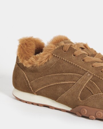 Araminta Suede Fur Trim Retro Trainers - Wide Fit (E)