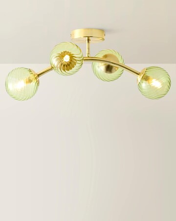 ValueLights Sydney Brushed Gold with Green Swirl Glass Multi Arm Ceiling Light