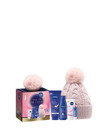 Nivea Time To Be Cosy Moisturising Skincare Giftset With Pink Bobble Hat