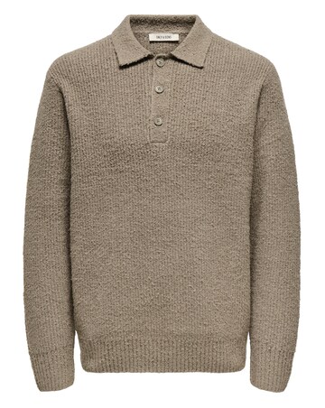 Only & Sons Dale Relaxed Long Sleeve Knitted Polo - Walnut